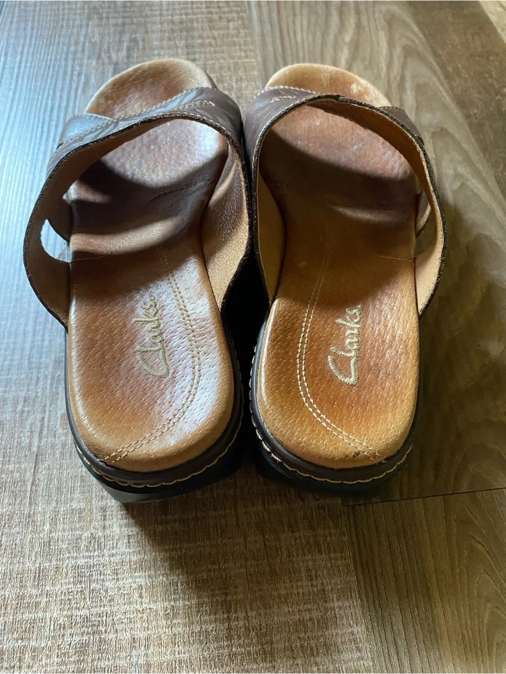 Clarks Brown Leather Women’s Crossover Slide Sandals vintage